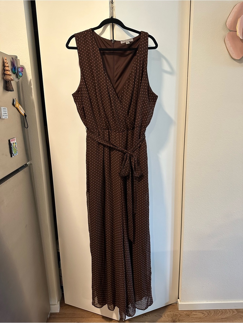 Brown & Pink Polka Dot Sleeveless Wrap jumpsuit 22w Danny & Nicole